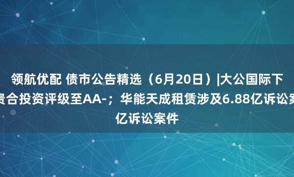 领航优配 债市公告精选（6月20日）|大公国际下调贵合投资评级至AA-；华能天成租赁涉及6.88亿诉讼案件