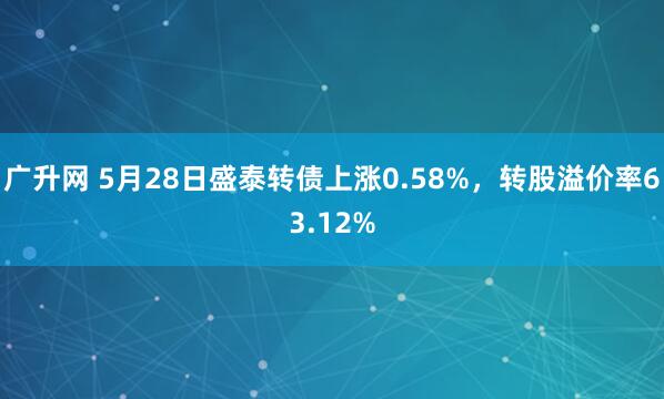 广升网 5月28日盛泰转债上涨0.58%，转股溢价率63.12%